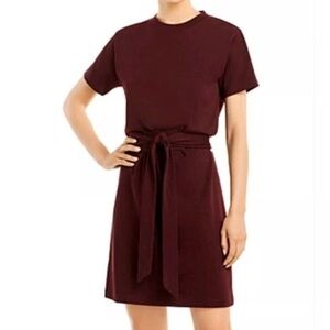 Vince Burgundy Oxblood Tie Waist Short Sleeve Dress XL Minimalist Workwear